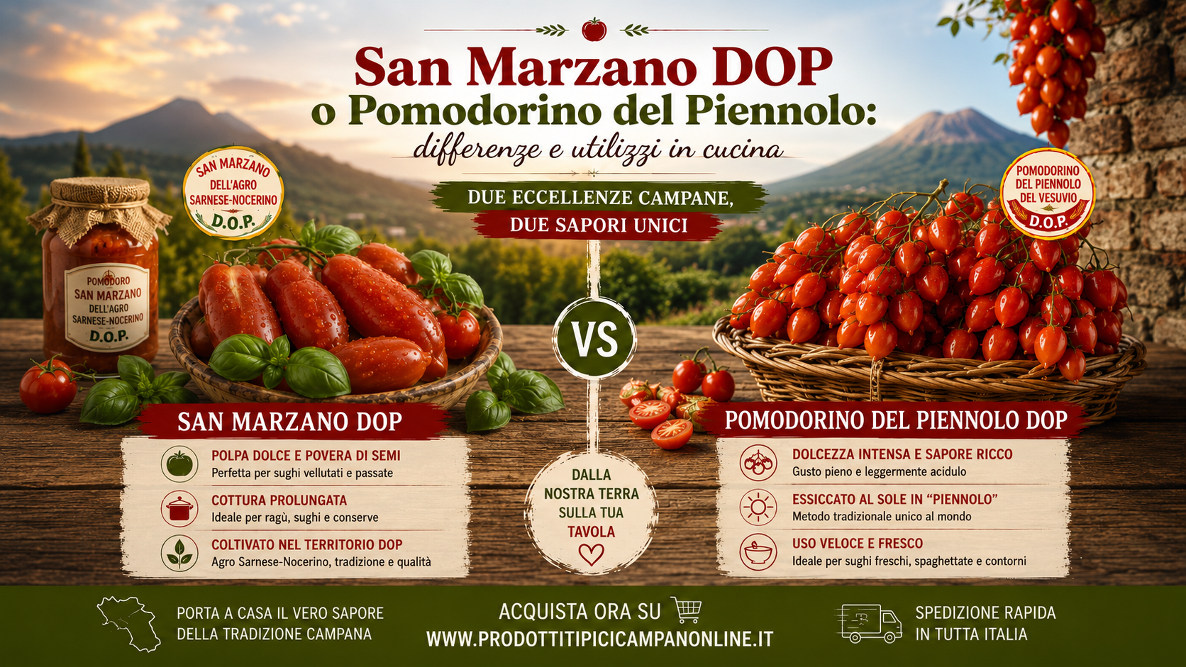 Pomodoro San Marzano DOP o Pomodorino del Piennolo del Vesuvio DOP? Differenze e usi in cucina